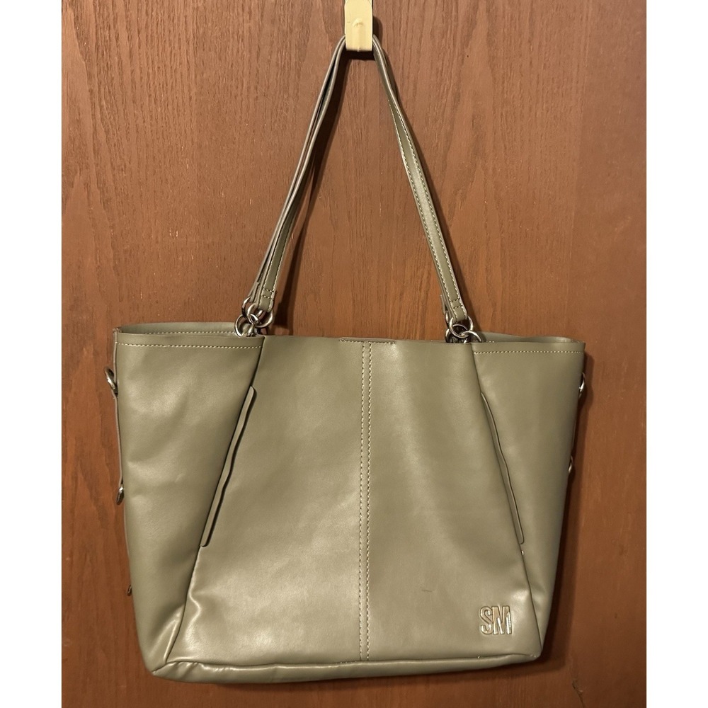 Steve Madden Olive Green Double Handle Large 3 Section Tote Bag Purse Rings TubA